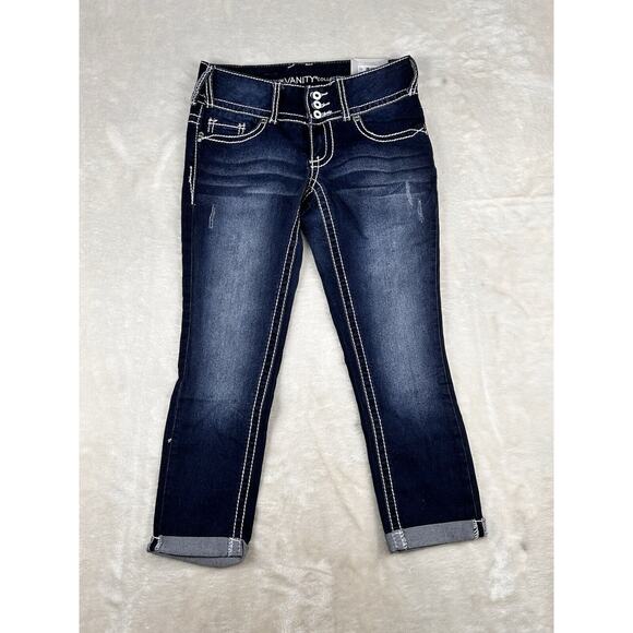 Vanity Premium Collection Jeans Womens 26x24 Slim Crop Embellished Triple Button - Picture 1 of 9